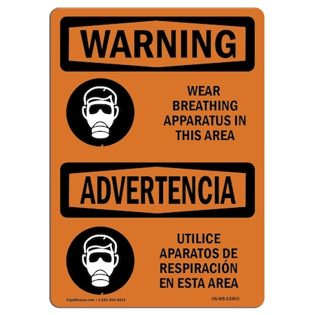 Signmission OSHA WARNING Sign, Wear Breathing Apparatus Bilingual, 14in X 10in Decal, 14" W, 10" H, Landscape OS-WS-D-1014-L-12903